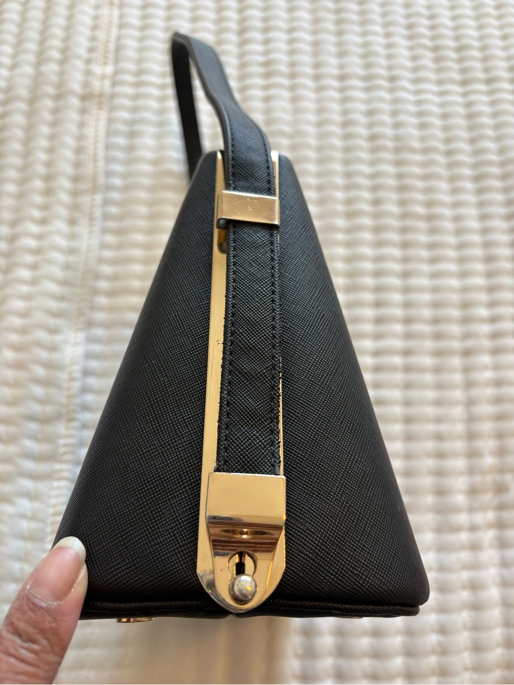 Miztique Classic Structured Black Shoulder Bag with Gold Hardware - Picture 3 of 11